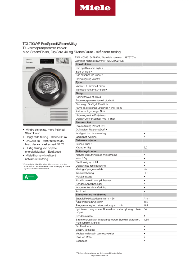 Page 1 de la notice Manuel utilisateur Miele TCL 790 WP