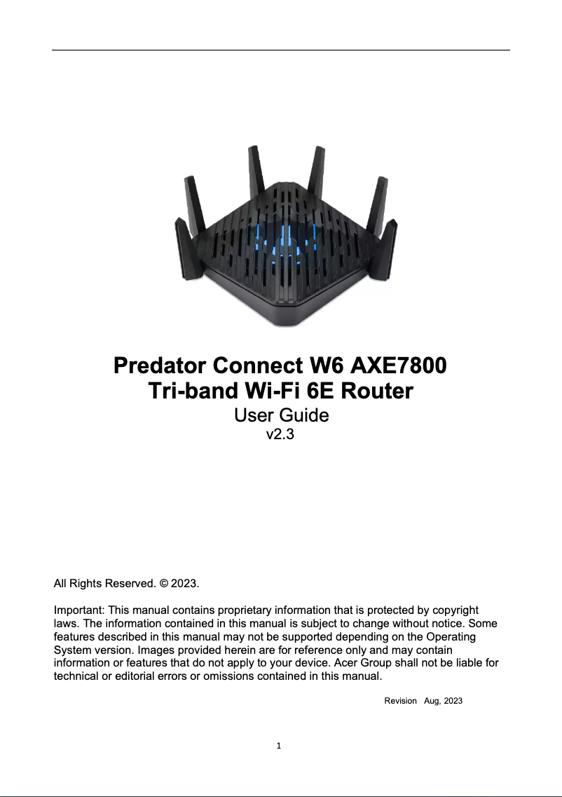 Page 1 de la notice Manuel utilisateur Acer Predator Connect W6