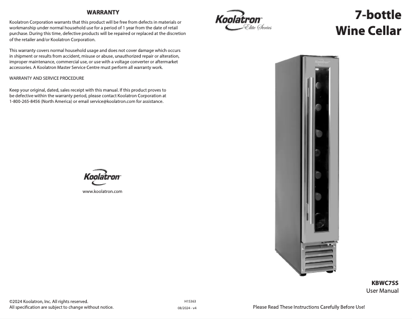 Image de la première page du manuel de l'appareil KBWC7SS