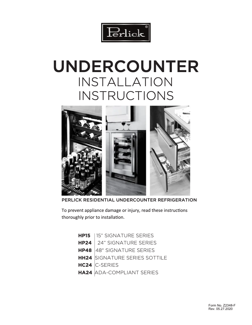 Page n°1 - Guide d'installation Perlick HP15RO-4-1R