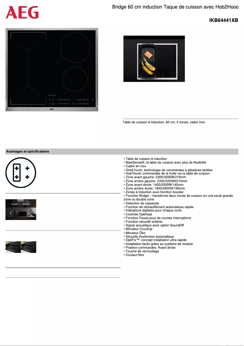 Page 1 de la notice Fiche technique AEG IKB64441XB
