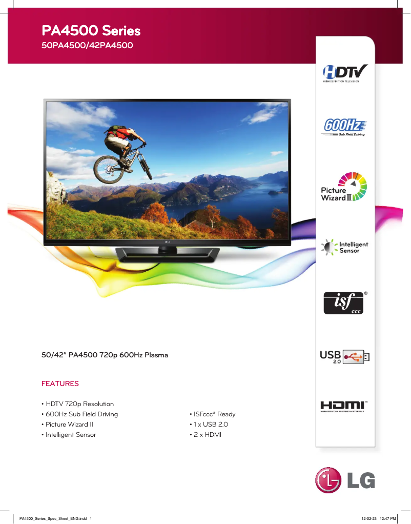 Página 1 del manual Ficha técnica LG 42PA4500