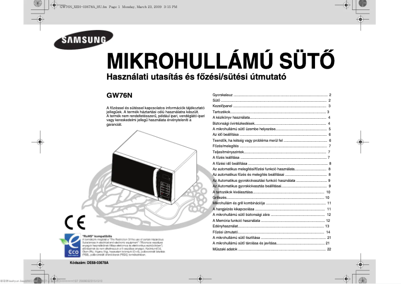 Page n°1 - Manuel utilisateur Samsung GW76N