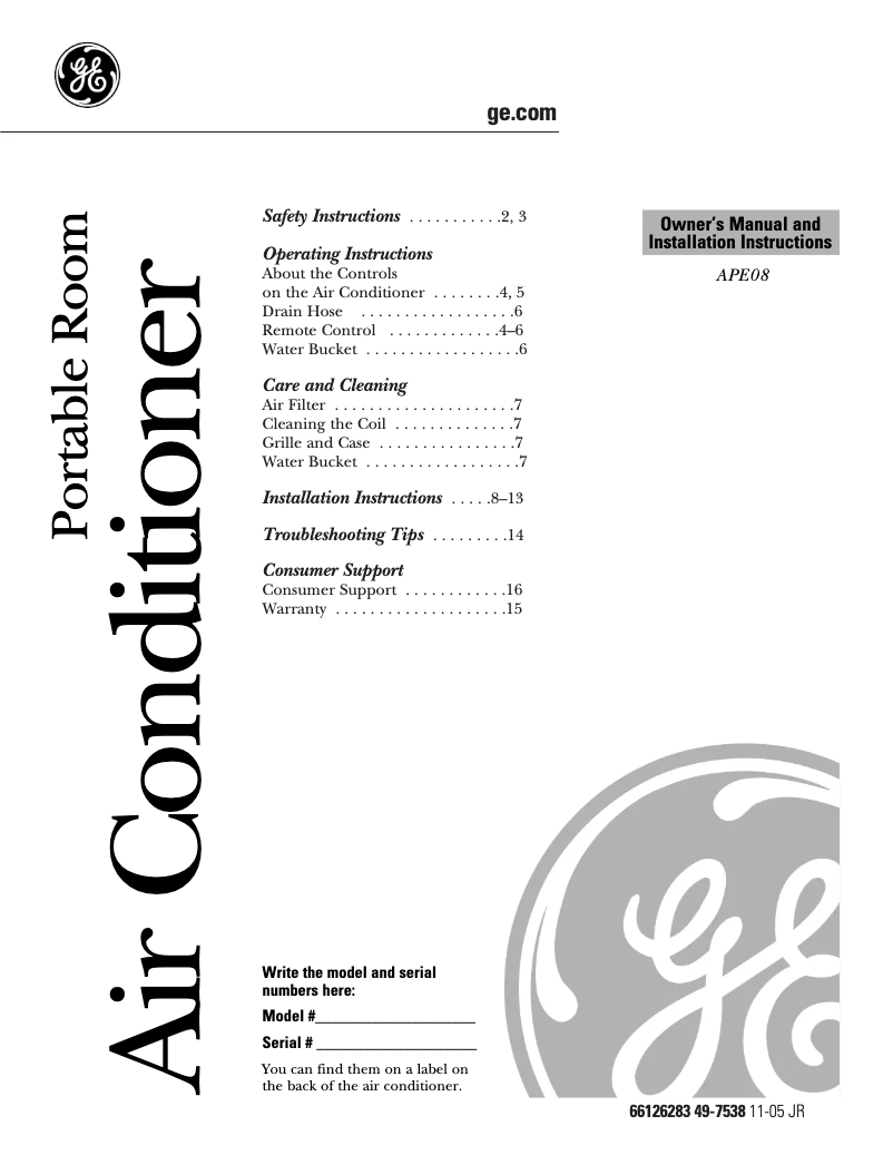 Page n°1 - Manuel utilisateur GE APE08AJ