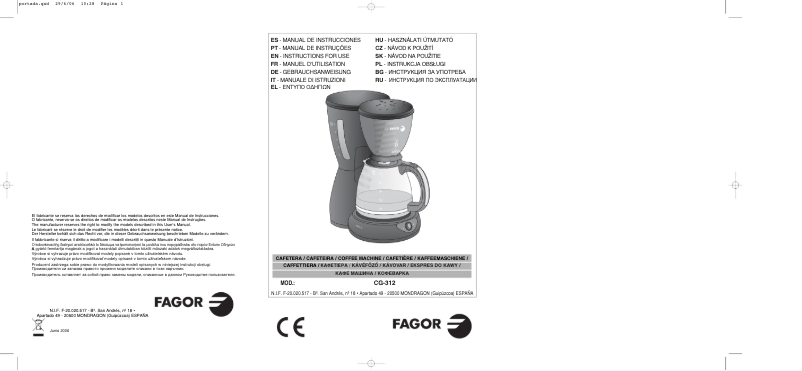 Page n°1 - Manuel utilisateur Fagor CG-312