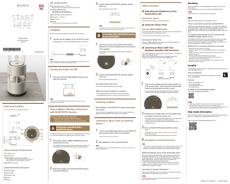 Image de la première page du manuel de l'appareil LSPX-S1