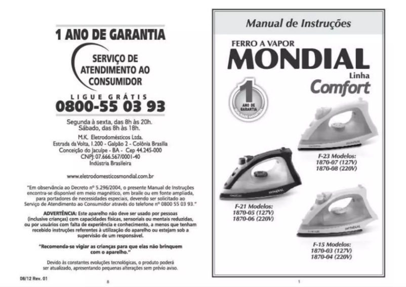 Page 1 de la notice Manuel utilisateur Mondial Comfort F-15