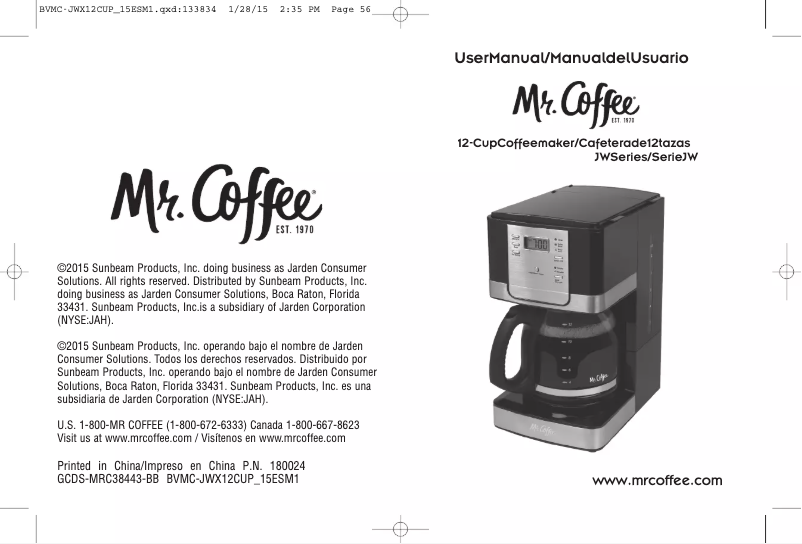Page 1 de la notice Manuel utilisateur Mr. Coffee Advanced Brew JWX27