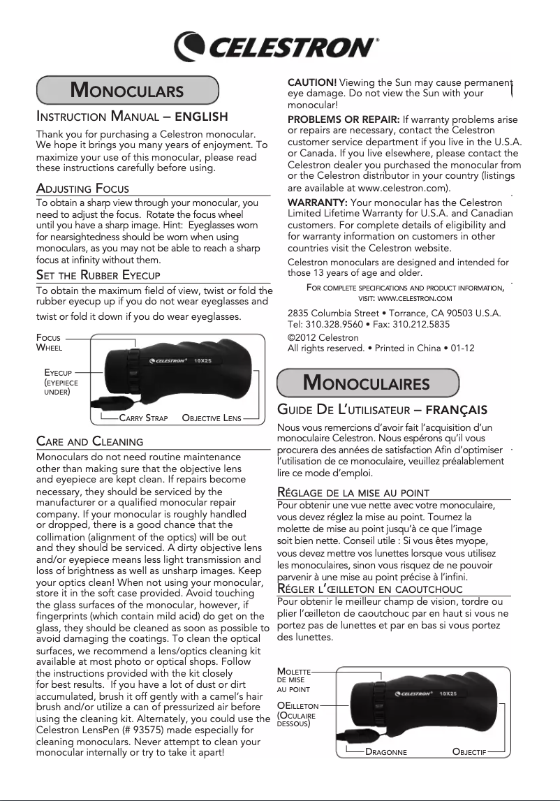 Page n°1 - Manuel utilisateur Celestron Nature