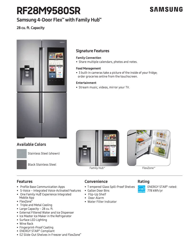 Page 1 de la notice Fiche technique Samsung RF28M9580S