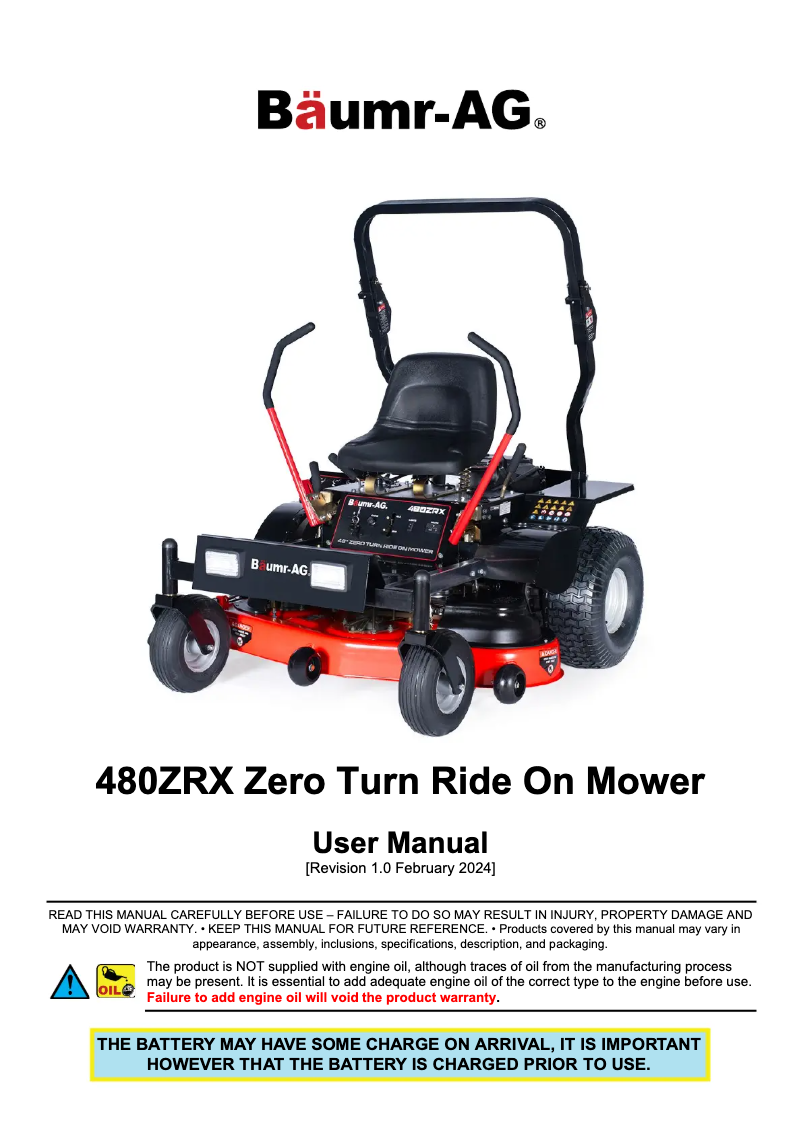 Page n°1 - Manuel utilisateur Baumr-AG 480ZRX
