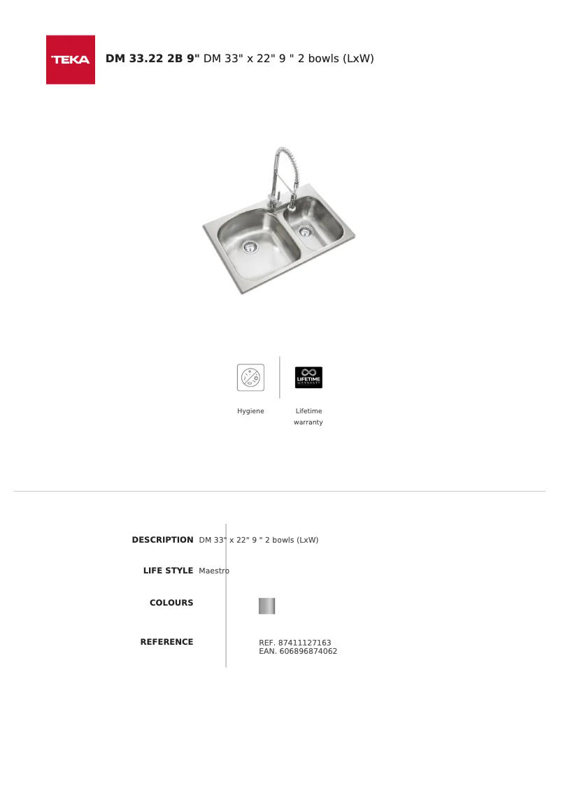 Page 1 de la notice Fiche technique Teka DM 33.22 2B 9