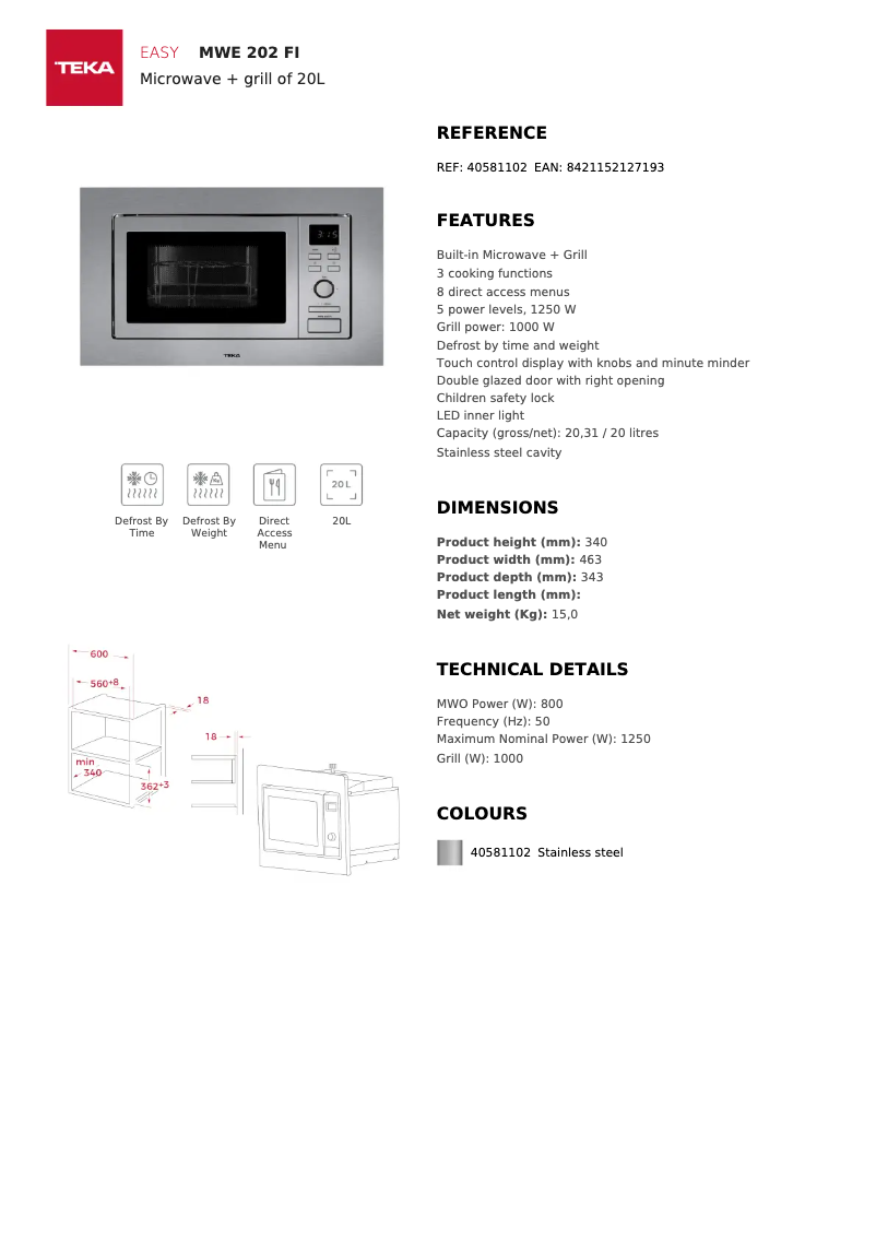 Page n°1 - Fiche technique Teka MWE 202 FI