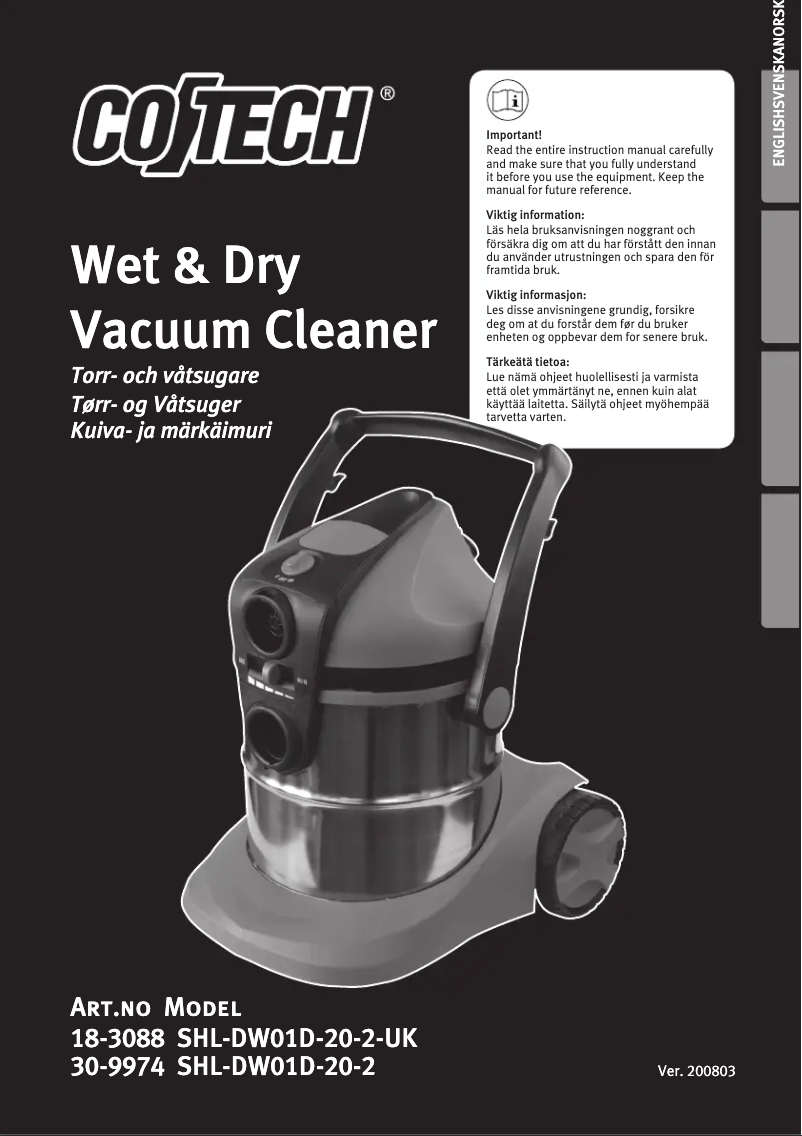 Imagen de la primera página del manual del dispositivo SHL-DW01D-20-2