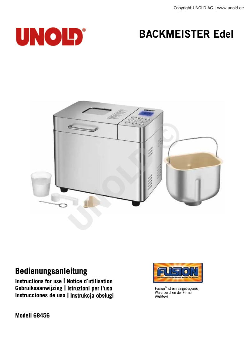 Page n°1 - Manuel utilisateur Unold Backmeister Edel 68456