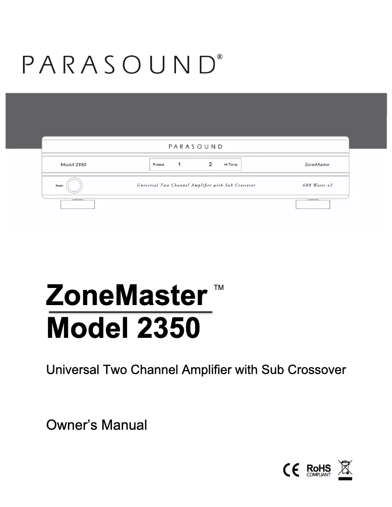 Page 1 de la notice Manuel utilisateur Parasound ZoneMaster 2350