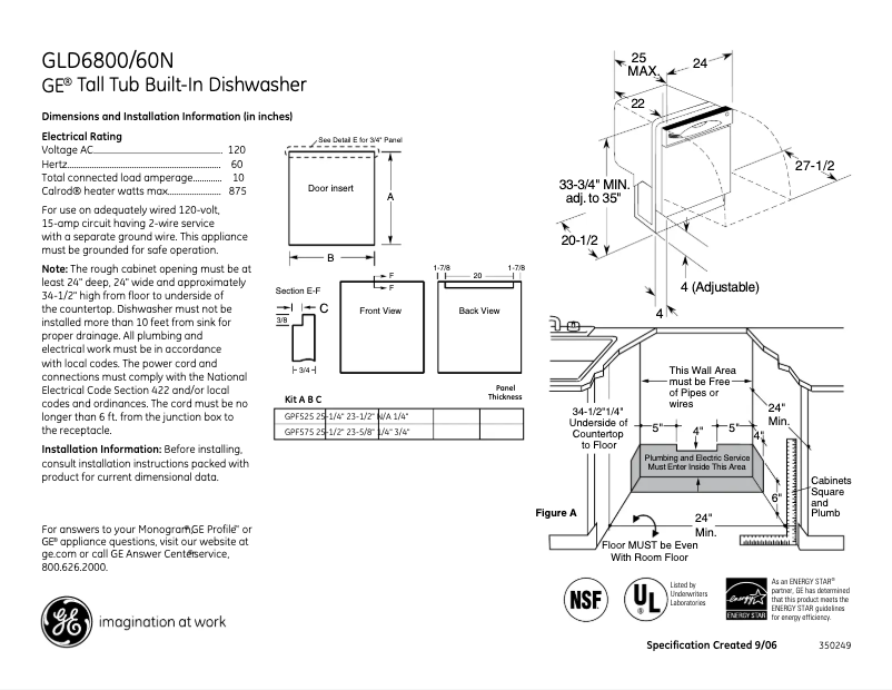 Page 1 de la notice Fiche technique GE GLD6800NCC