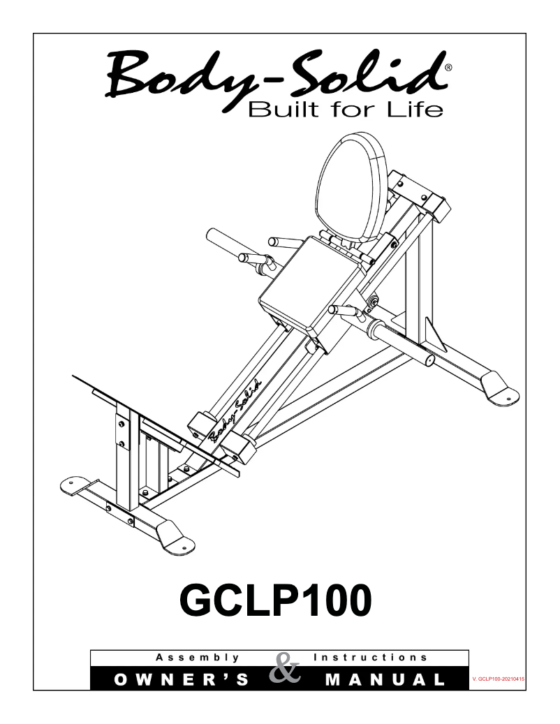 Page 1 de la notice Manuel utilisateur Body-Solid GCLP100