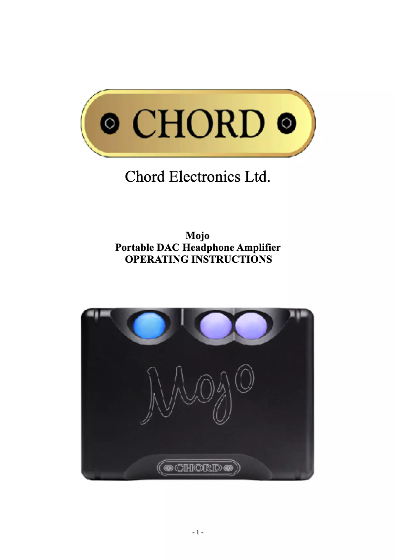 Page n°1 - Manuel utilisateur Chord Mojo