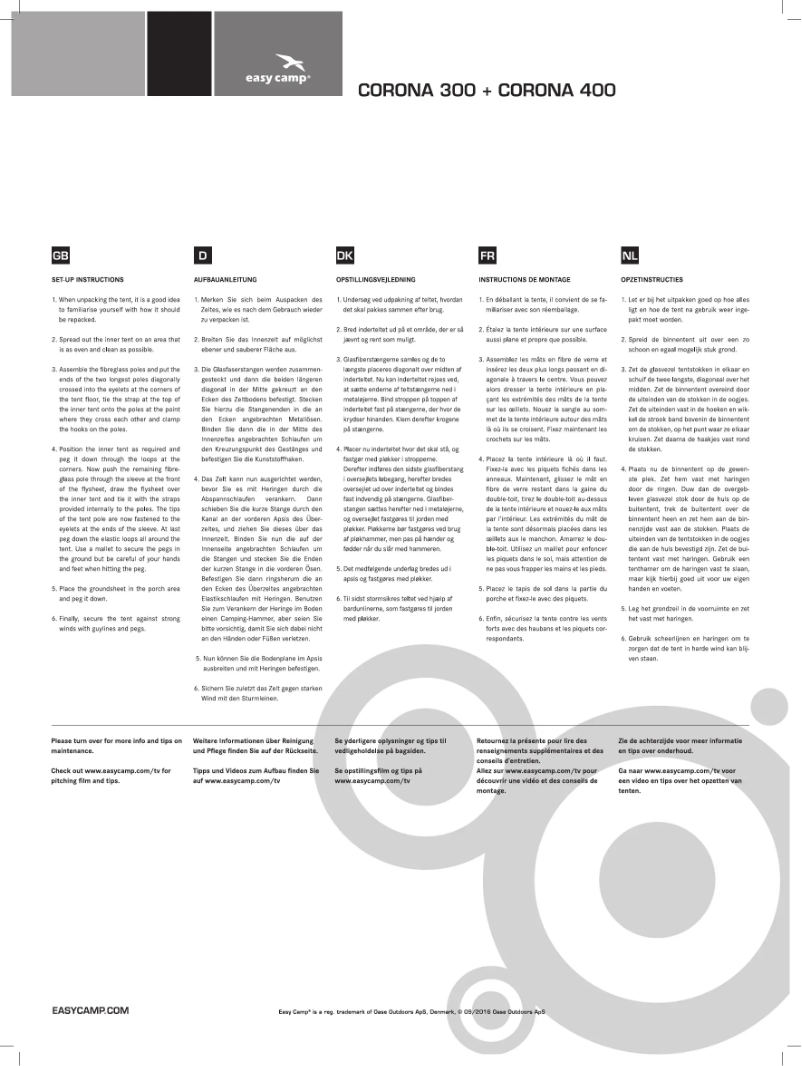 Page n°1 - Manuel utilisateur Easy Camp Corona 400