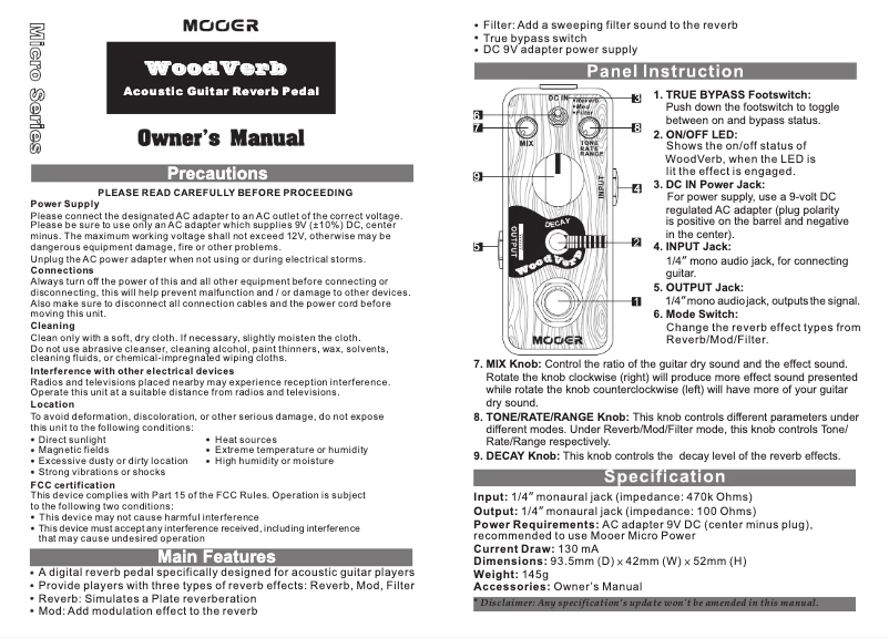 Page n°1 - Manuel utilisateur Mooer WoodVerb