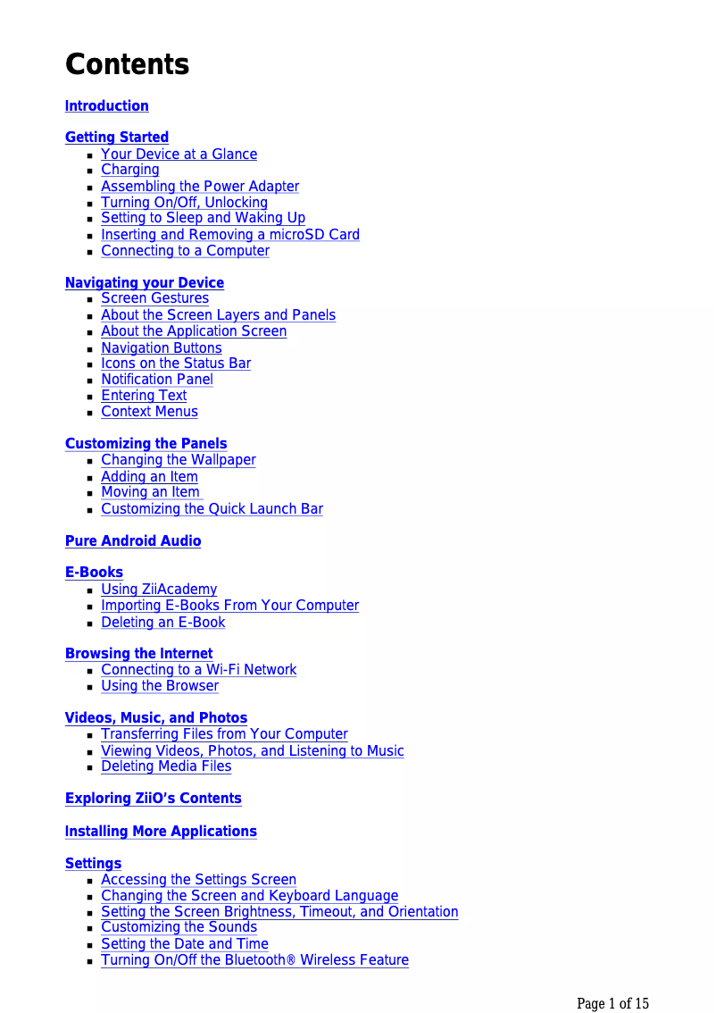 Page 1 de la notice Manuel utilisateur Creative ZiiO 7