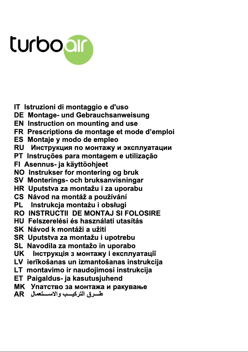 Page 1 de la notice Manuel utilisateur Turbo air Lipari IX/LX/A