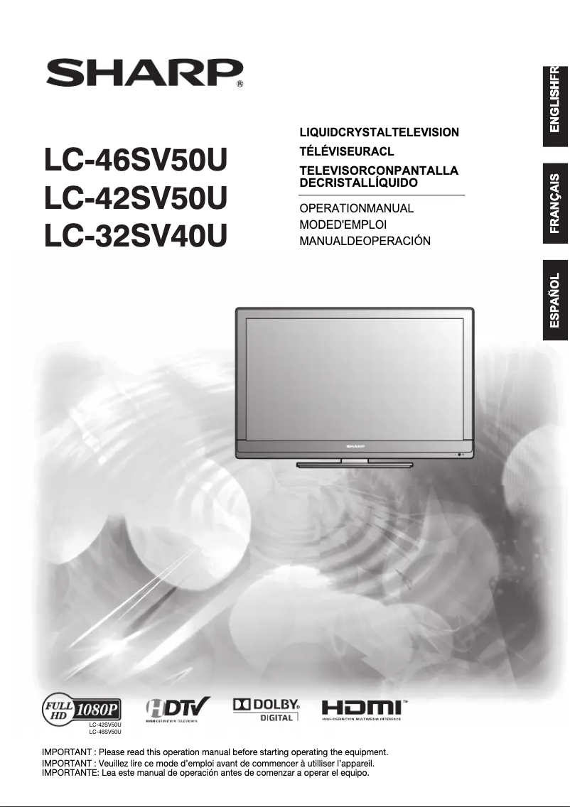 Image de la première page du manuel de l'appareil LC-42SV50U