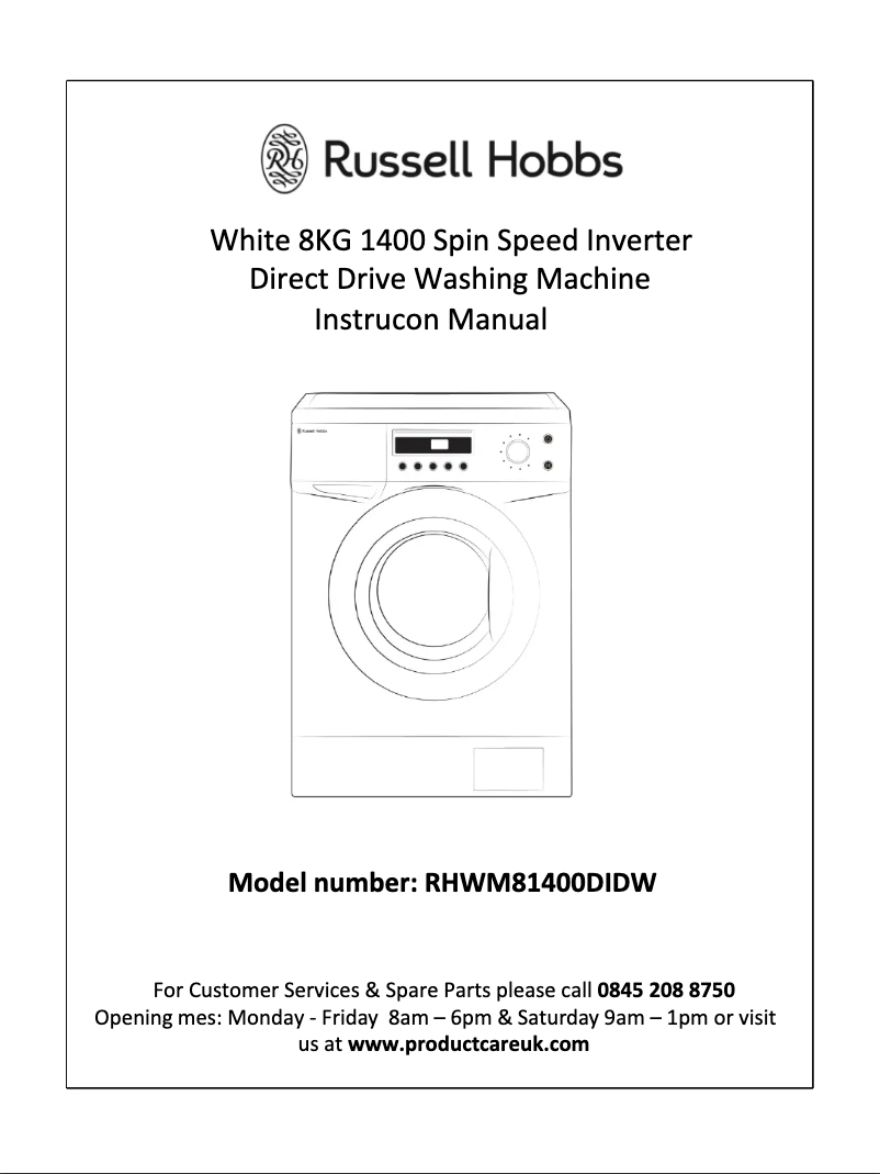 Page 1 de la notice Manuel utilisateur Russell Hobbs RHWM81400DIDB