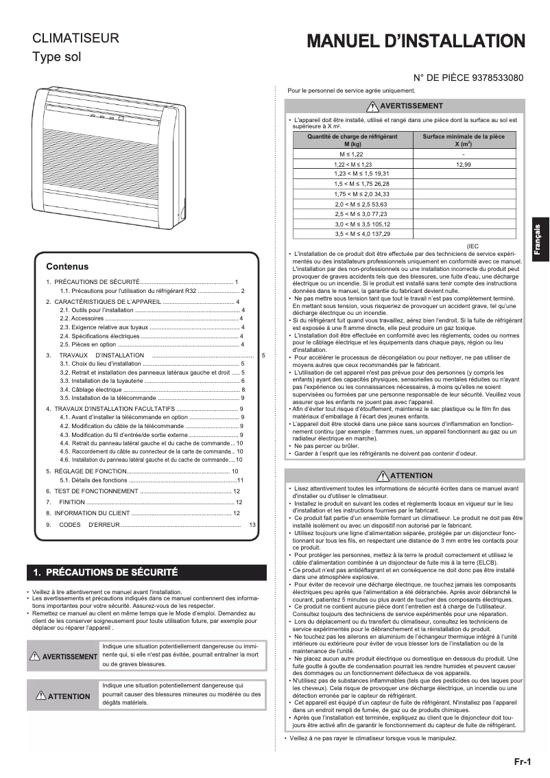 Page 1 de la notice Manuel utilisateur Fujitsu AGYG09KVCA