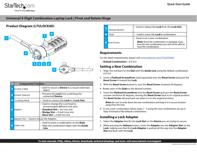 Page 1 de la notice Manuel utilisateur StarTech.com LTULOCK4D