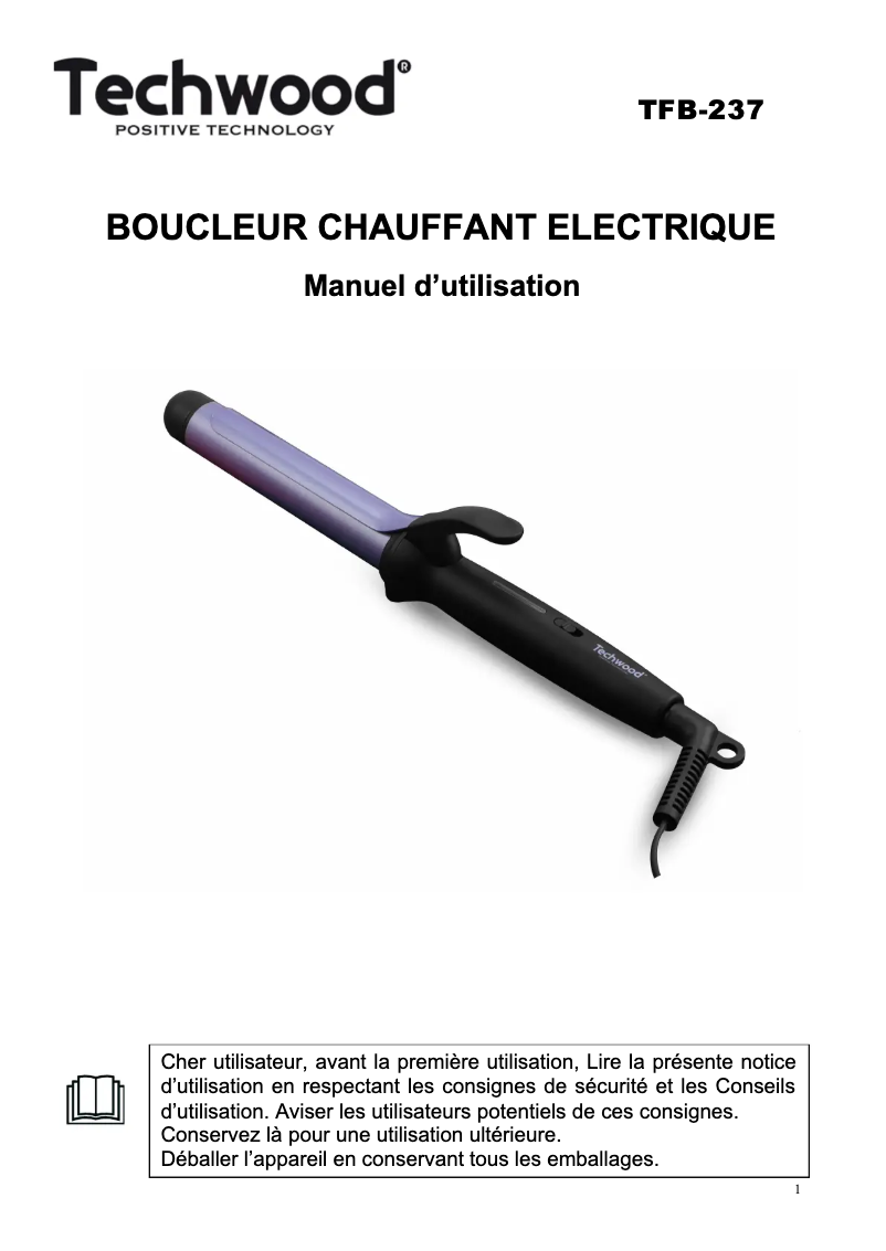 Page 1 de la notice Manuel utilisateur Techwood TFB-020