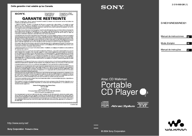 Page 1 de la notice Manuel utilisateur Sony D-NE321