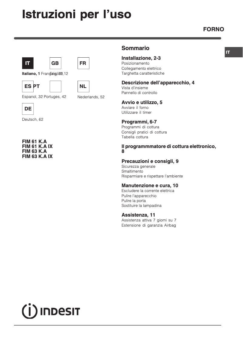 Page n°1 - Manuel utilisateur Indesit FIM 61 K.A IX