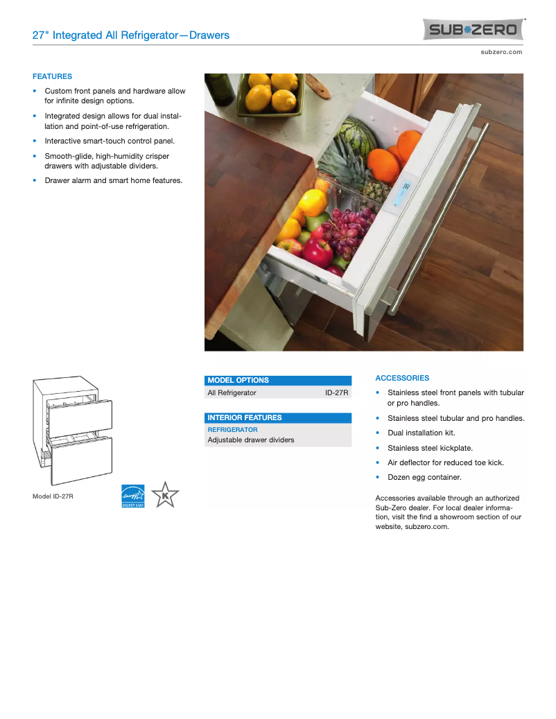 Page 1 de la notice Manuel utilisateur Sub-Zero ID-27R