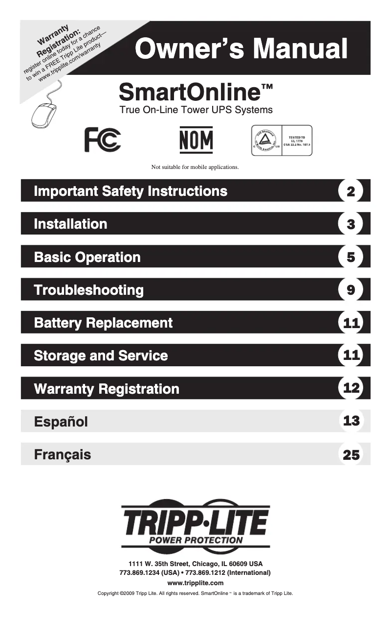 Page 1 de la notice Manuel utilisateur Tripp Lite SU1000XLA