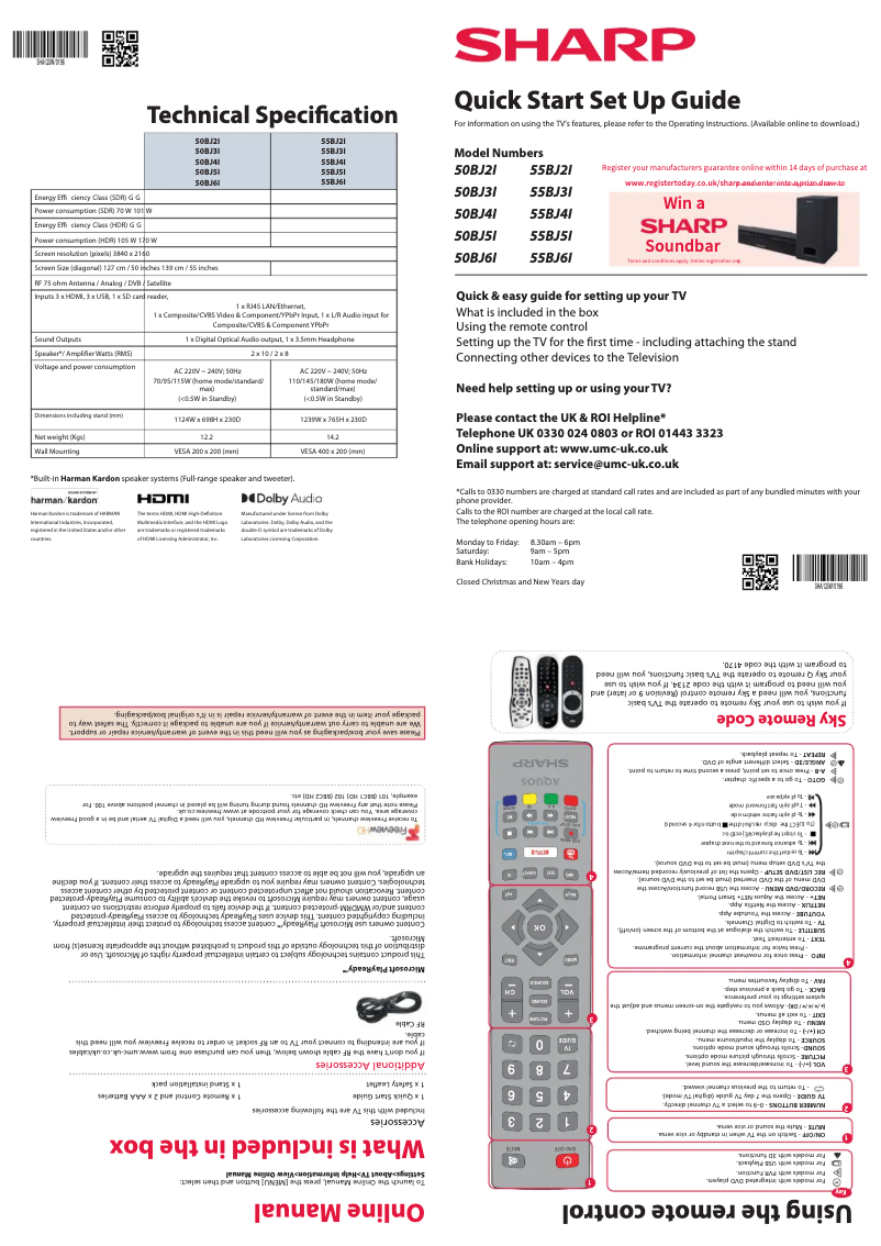 Page 1 de la notice Guide de démarrage rapide Sharp 50BJ4K