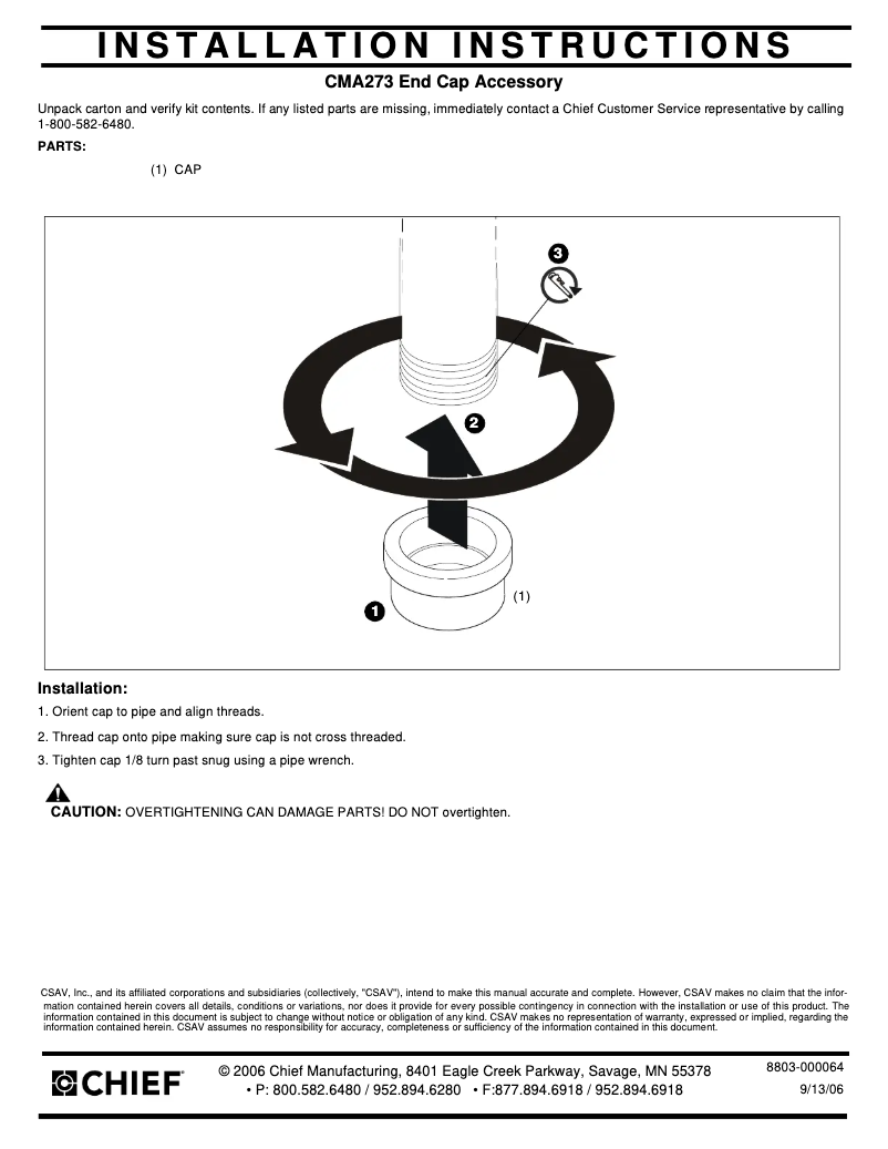 Page n°1 - Manuel utilisateur Chief CMA273