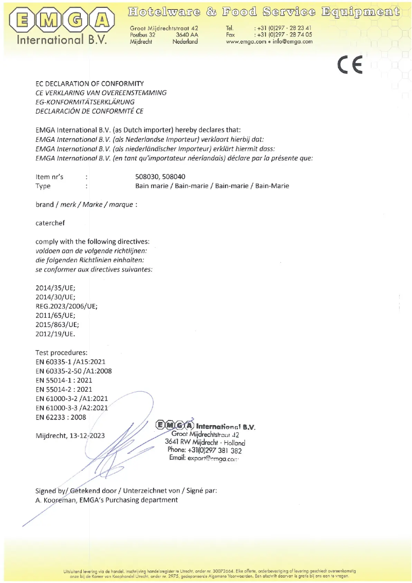Page 1 de la notice Manuel utilisateur CaterChef 508030