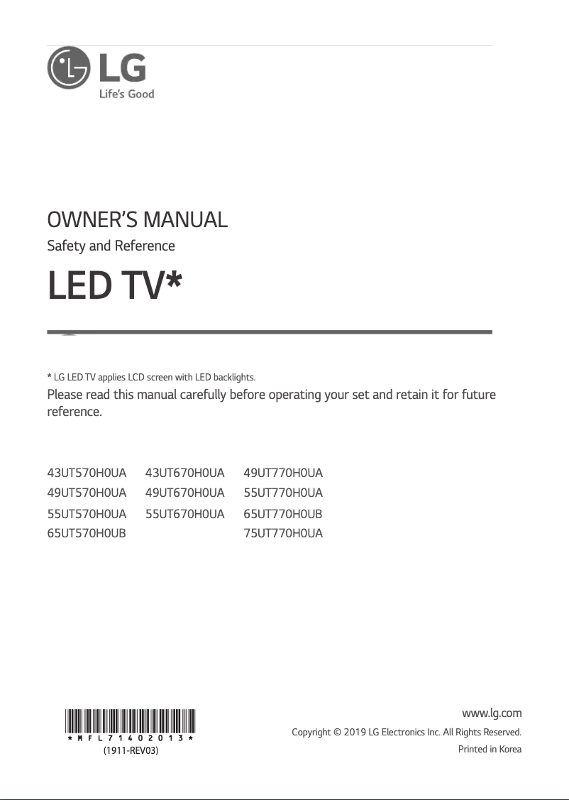Page 1 de la notice Manuel utilisateur LG 65UT570H0UB