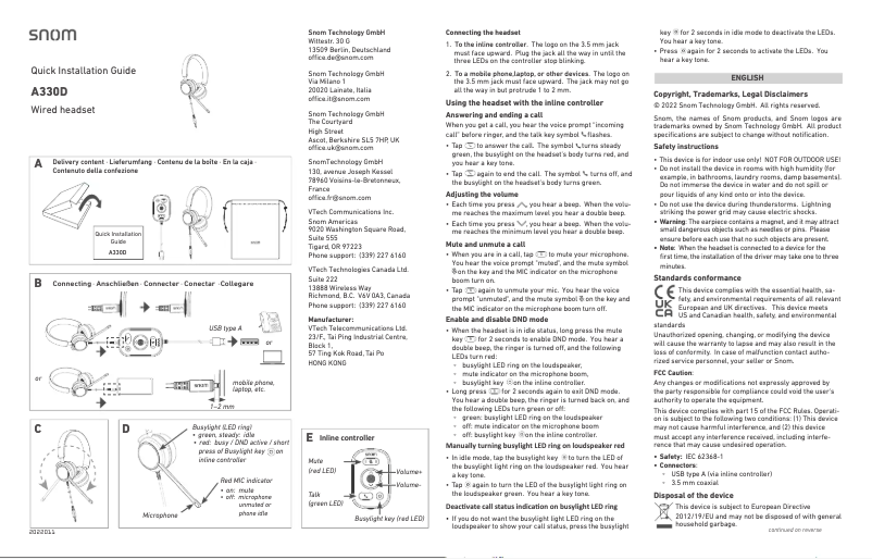 Page 1 de la notice Guide de démarrage rapide Snom A330D