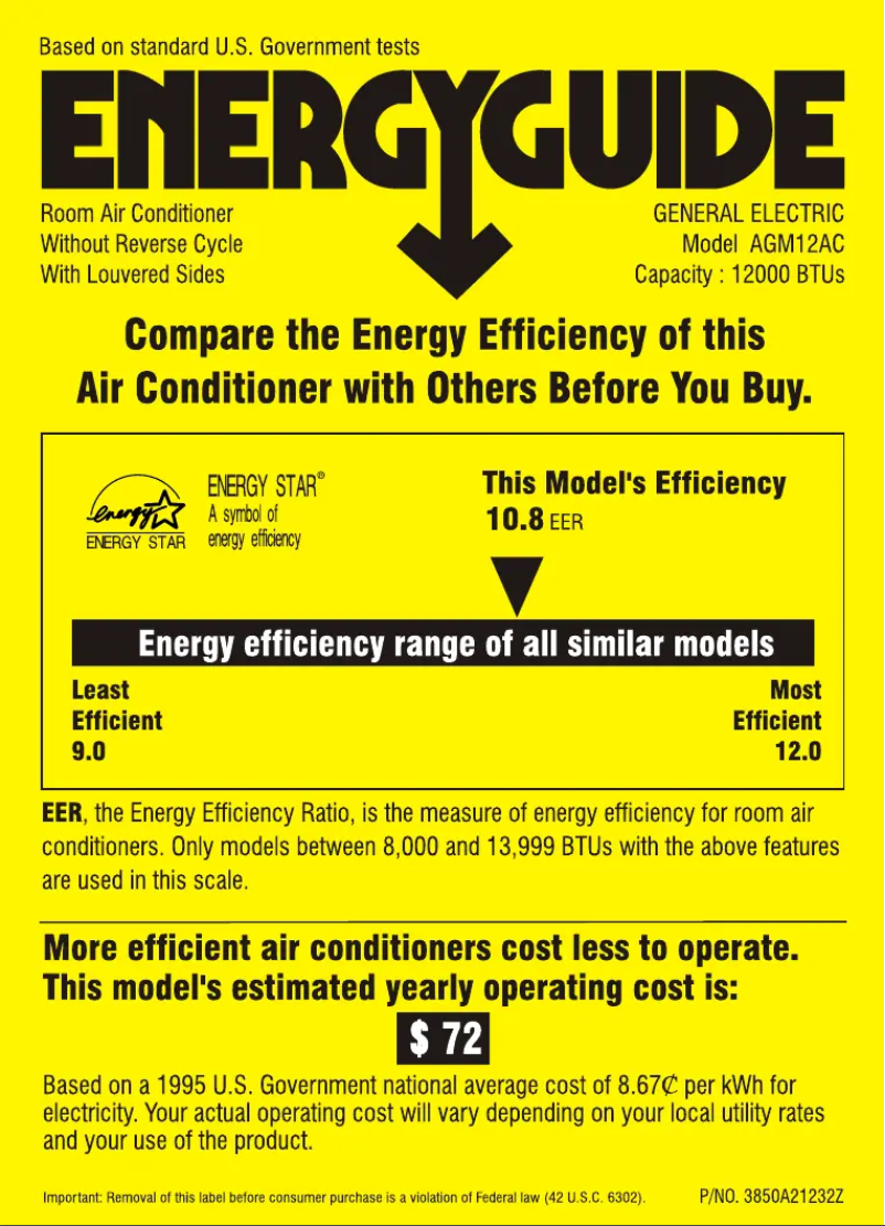 Página 1 del manual Etiqueta energética GE AGM12AC