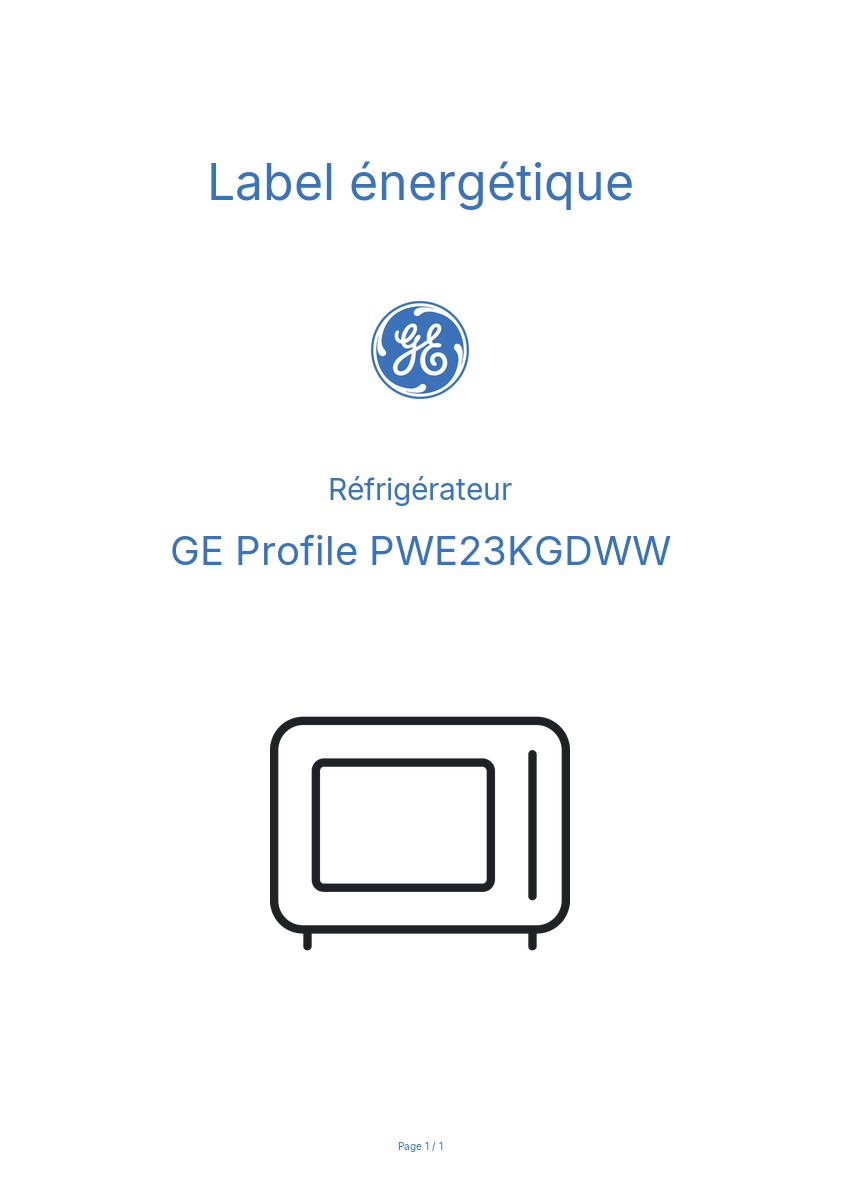 Page n°1 - Label énergétique GE Profile PWE23KGDWW