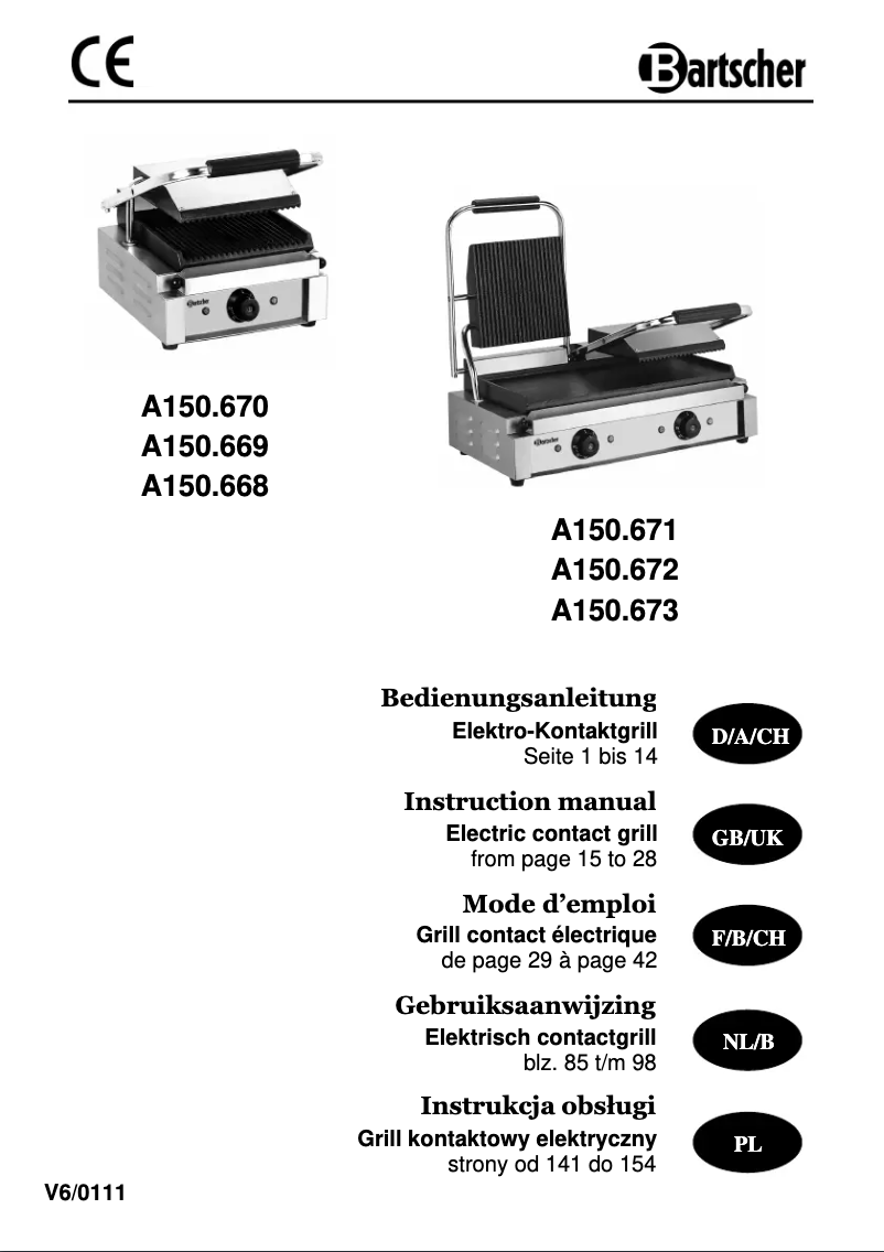 Page 1 de la notice Manuel utilisateur Bartscher A150672