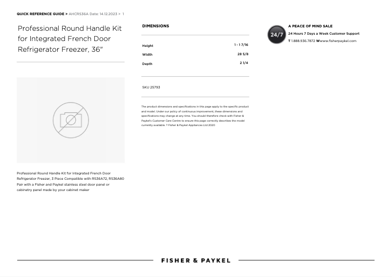 Page 1 de la notice Manuel utilisateur Fisher & Paykel AHCRS36A