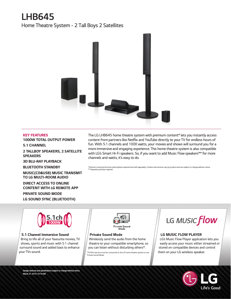 Página 1 del manual Ficha técnica LG LHB645