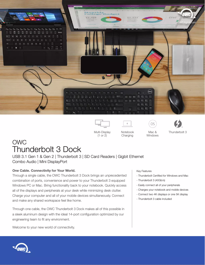 Page 1 de la notice Fiche technique OWC Thunderbolt 3 Dock