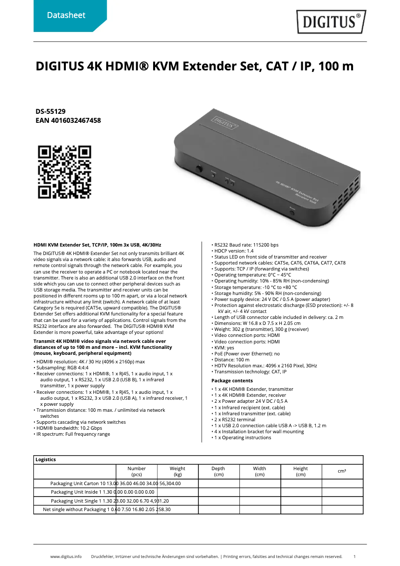 Page 1 de la notice Fiche technique Digitus DS-55129