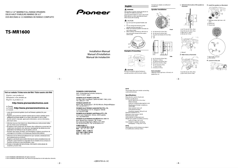 Page n°1 - Guide d'installation Pioneer TS-MR1600