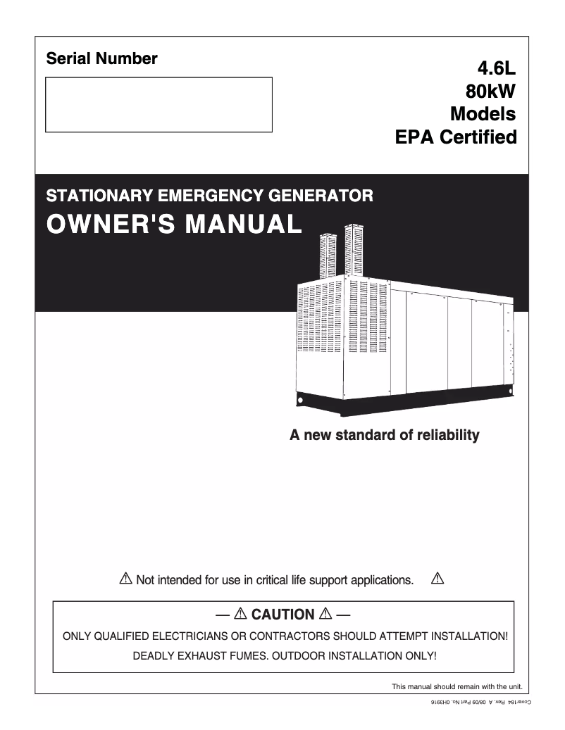 Page n°1 - Manuel utilisateur Generac QT08046KVAN